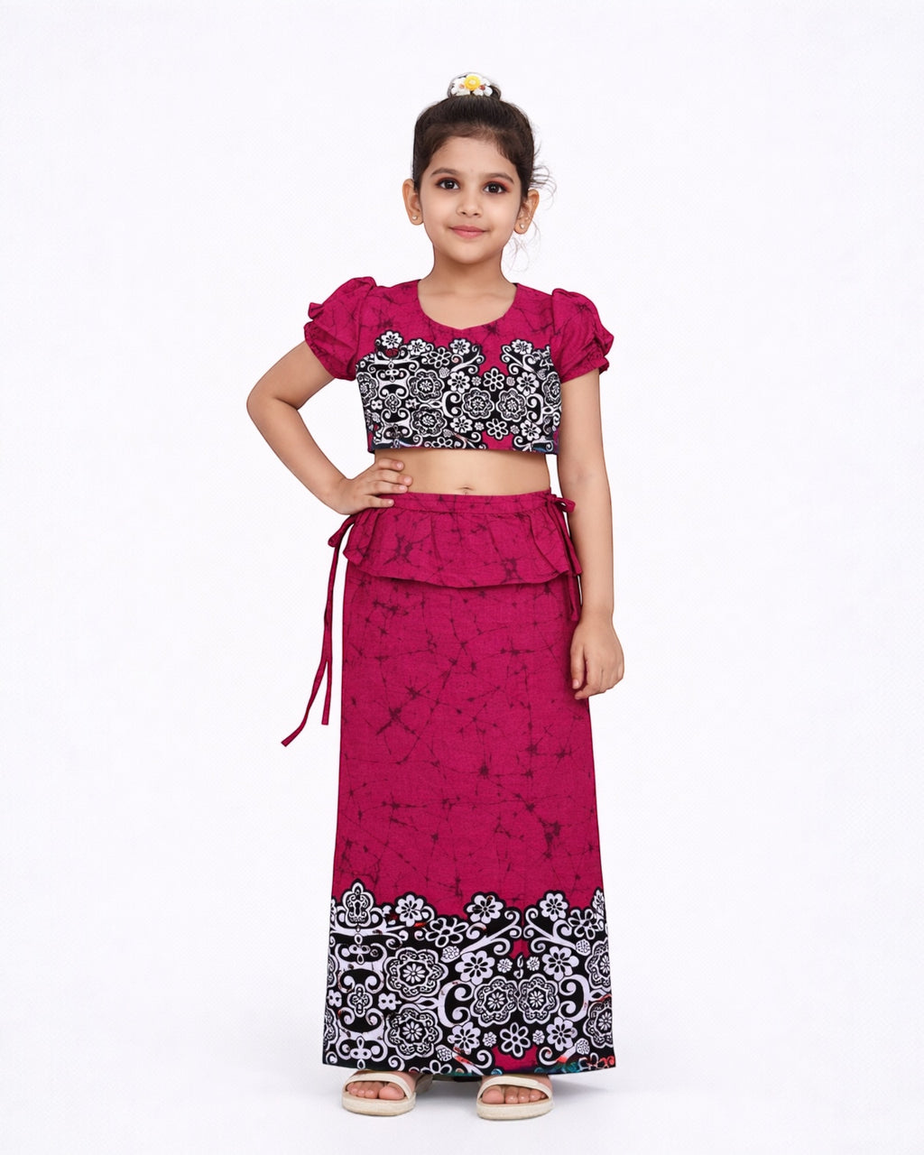 Floral Border Girls New Year Dress