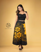Golden Floral Batik Wraparound Skirt