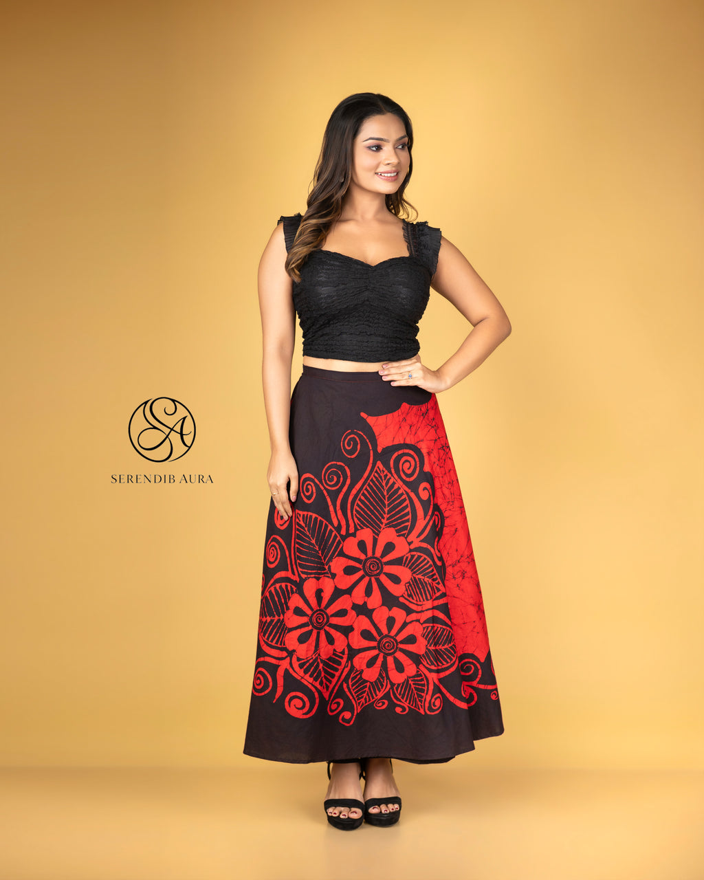 Scarlet Bloom Batik Wraparound Skirt
