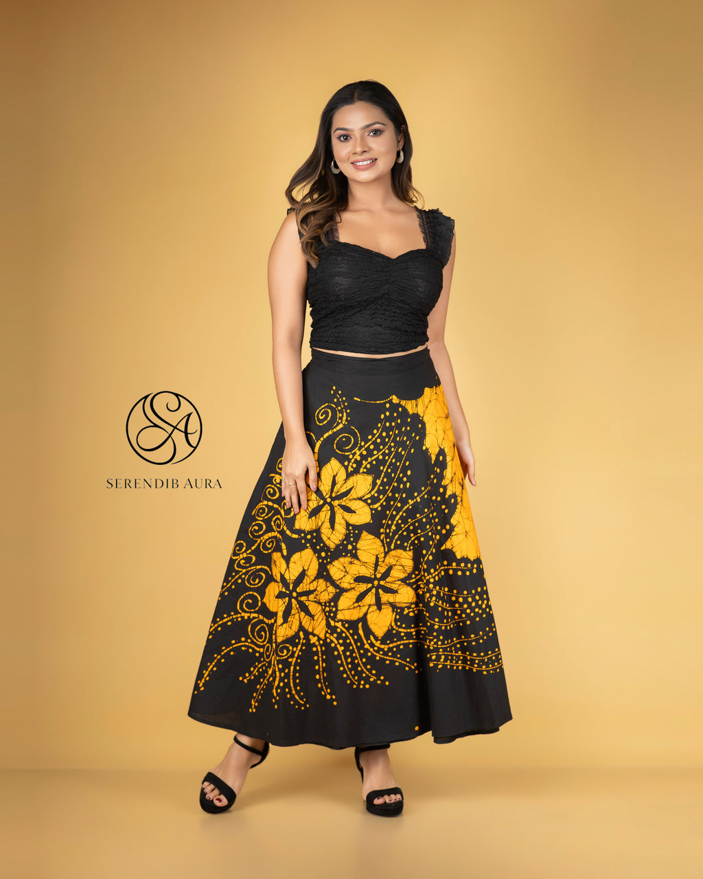 Golden Floral Batik Wraparound Skirt