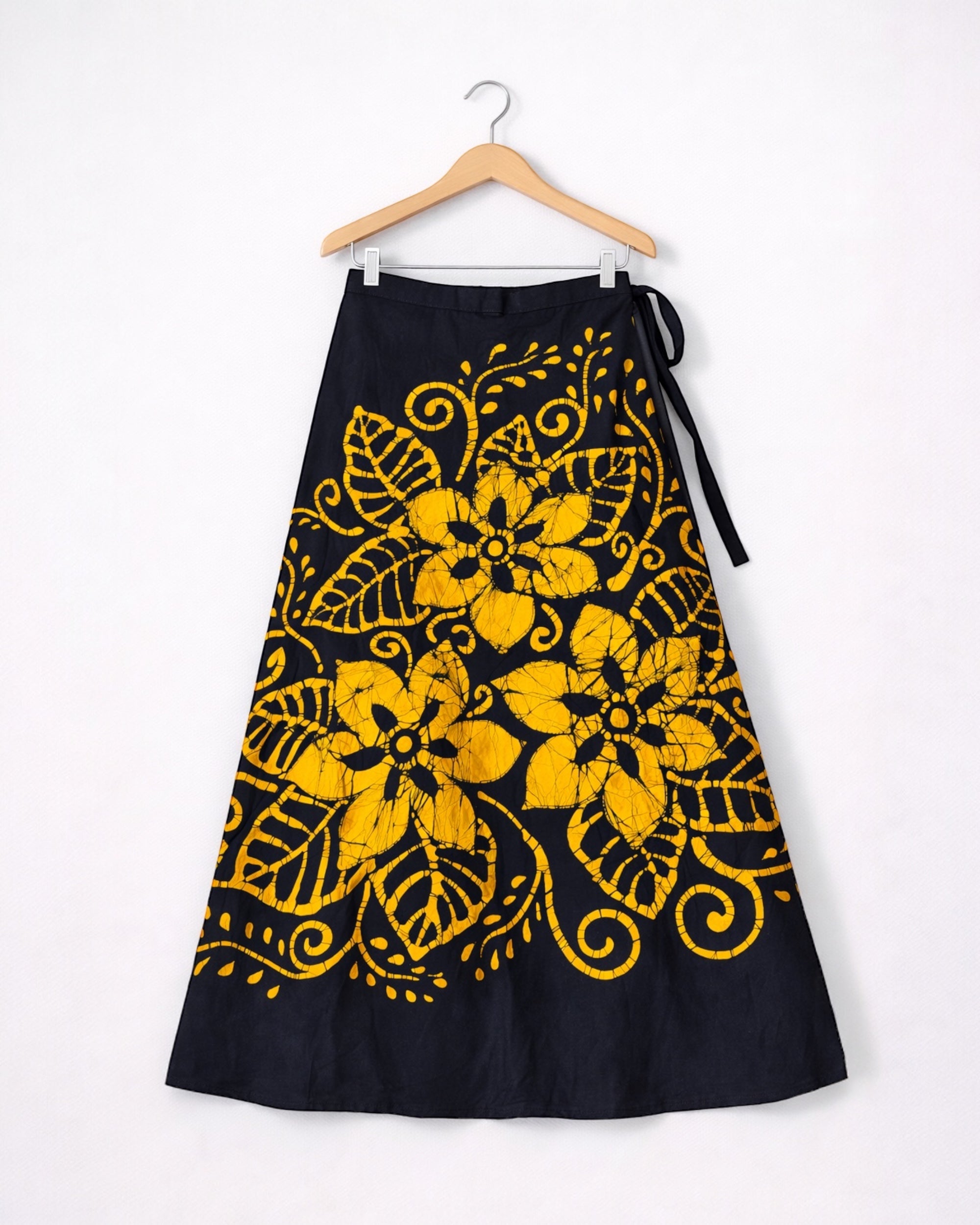 Golden Floral Batik Wraparound Skirt