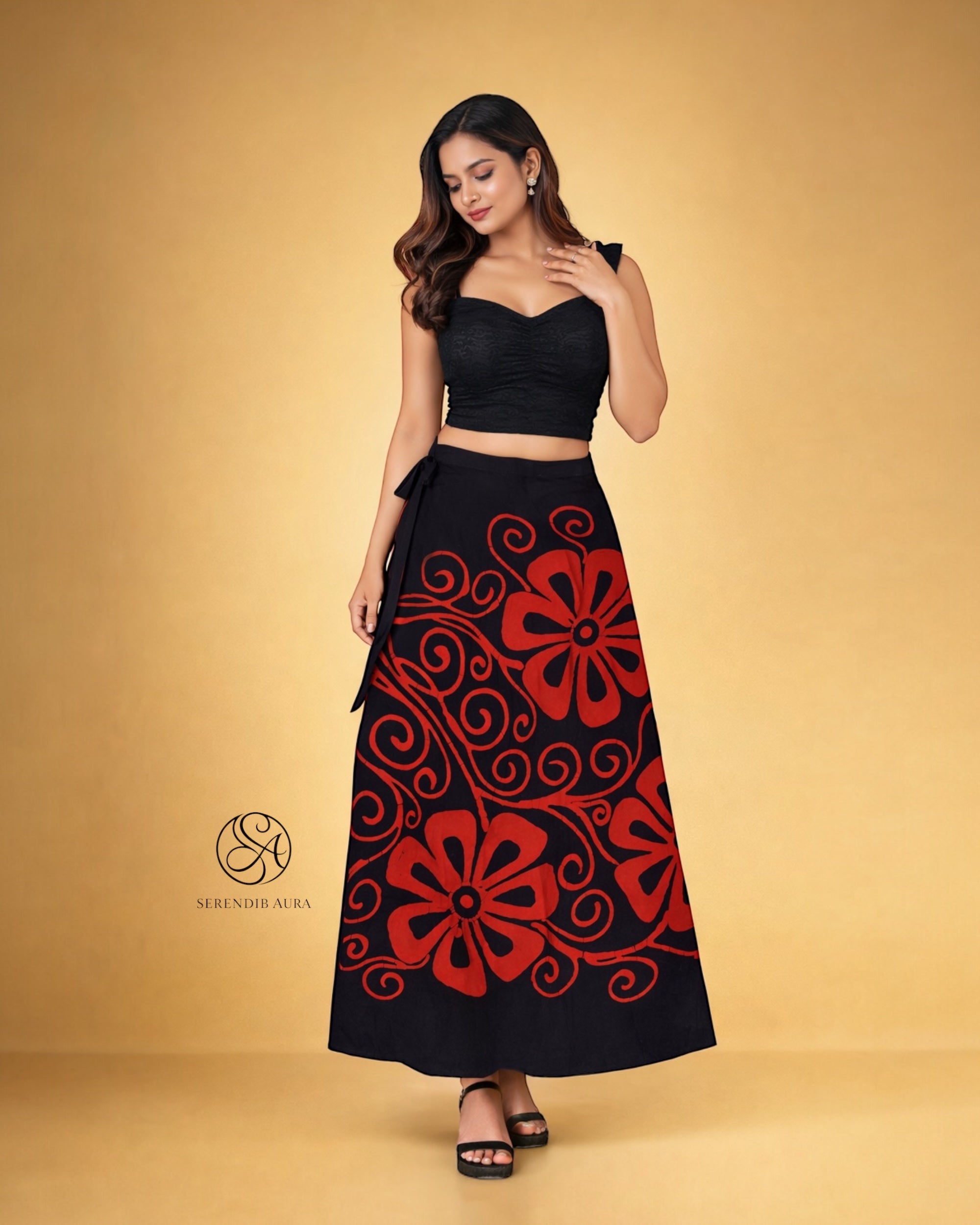 Scarlet Bloom Batik Wraparound Skirt