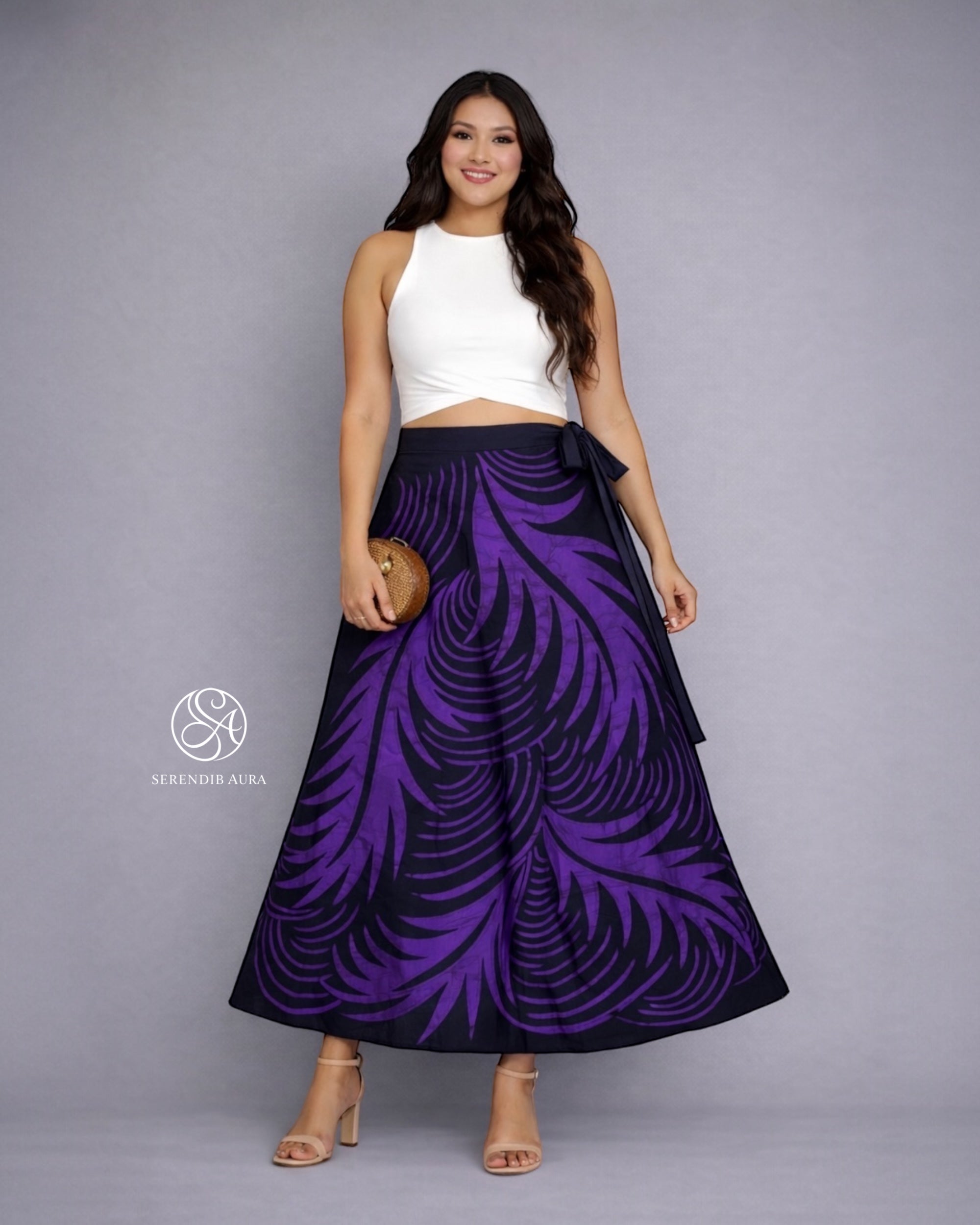 Purple Feather Batik Wraparound Skirt
