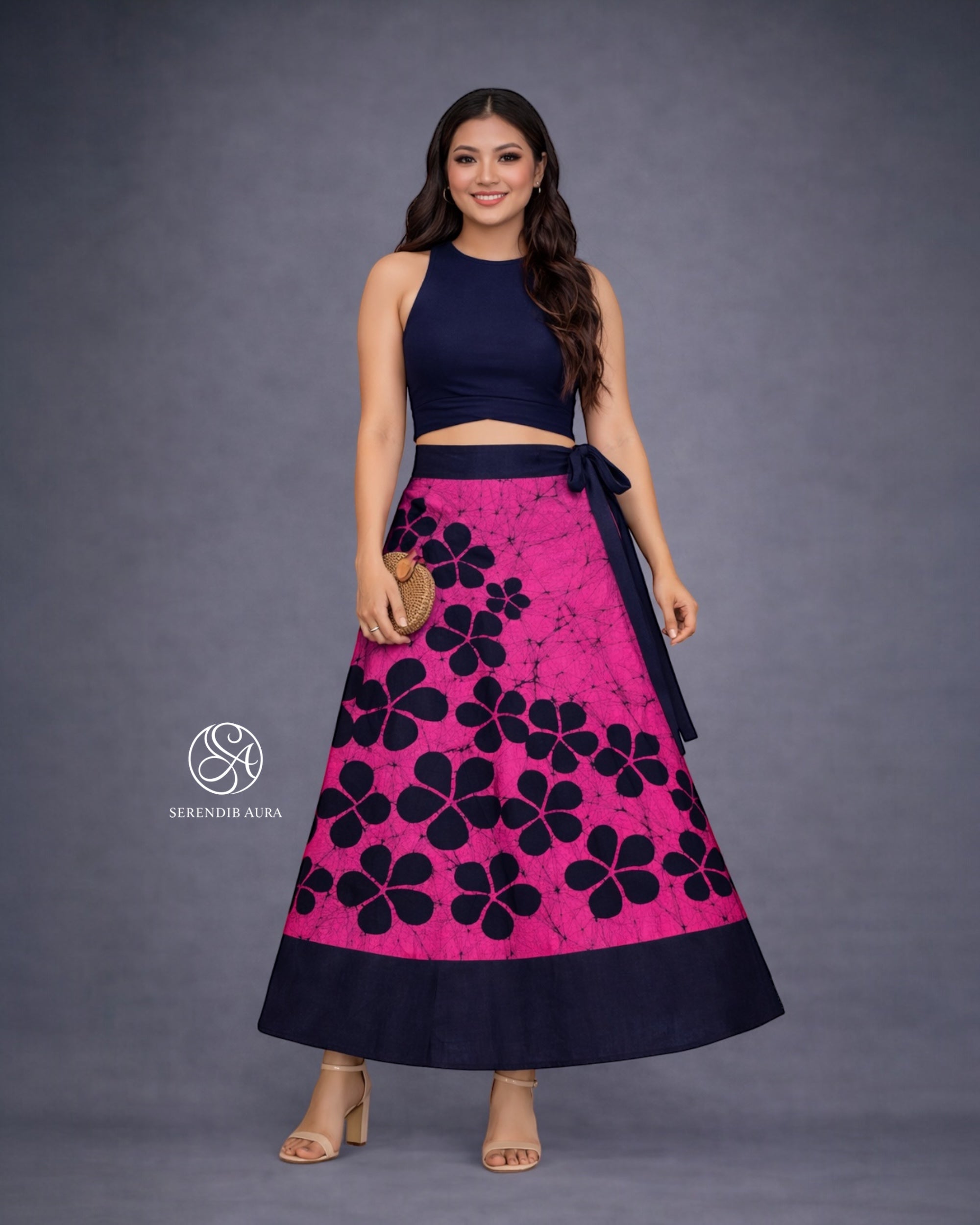 Blossom Motif Batik Wraparound Skirt